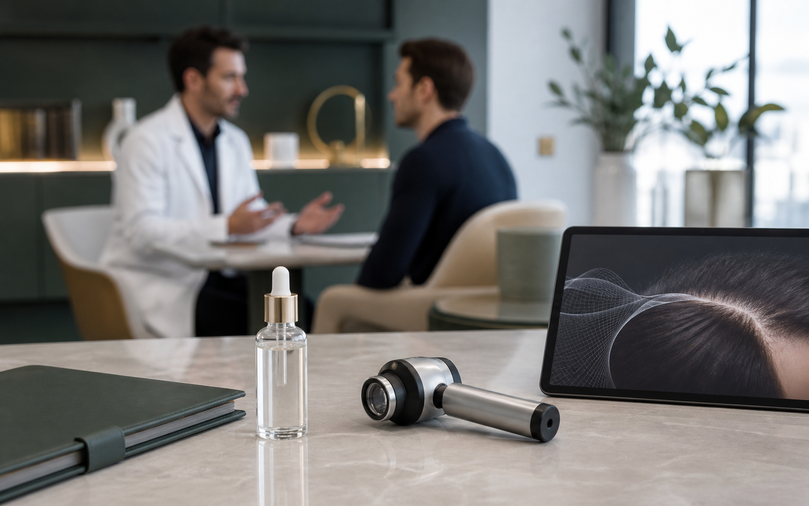 Options médicales discutées lors d’une consultation capillaire
